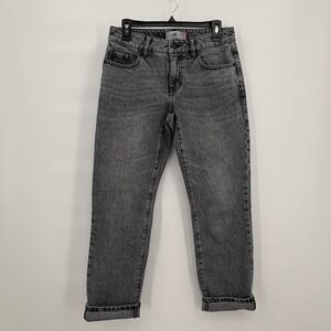 Cabi 100% Boyfriend Jeans Womens Size 2 Gray Acid Wash Cuffed Straight Leg Denim